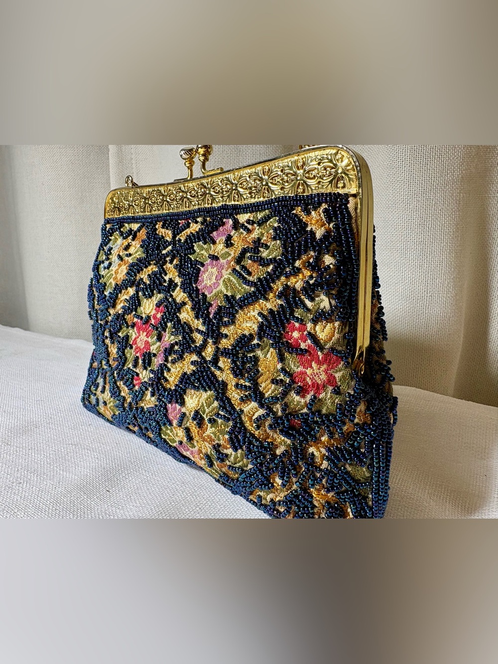 Vintage Beaded Evening Mini Bag Tapestry Clutch Old Hollywood Purse Rare - Picture 2 of 11